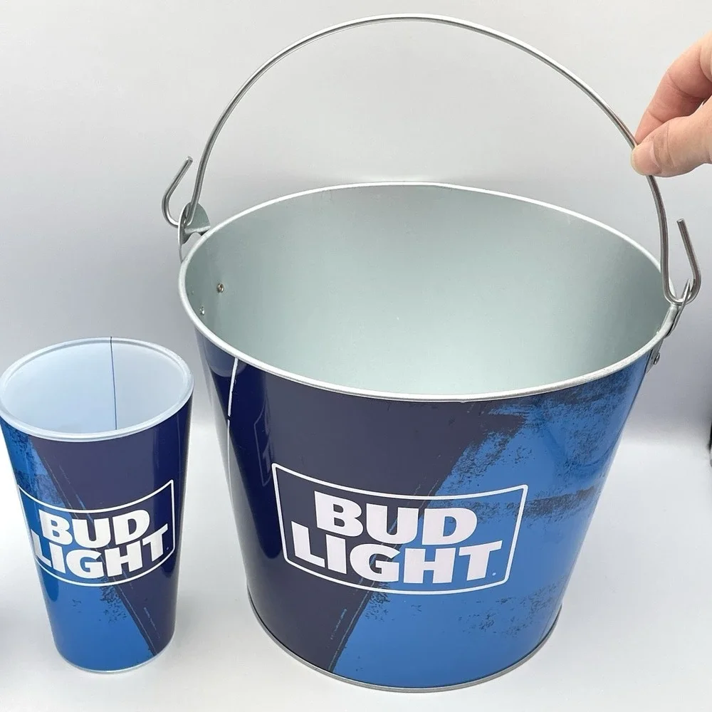 BUD LIGHT‎ Metal Bucket, 2 Bud Light Glasses and 2 Bud Light Coasters